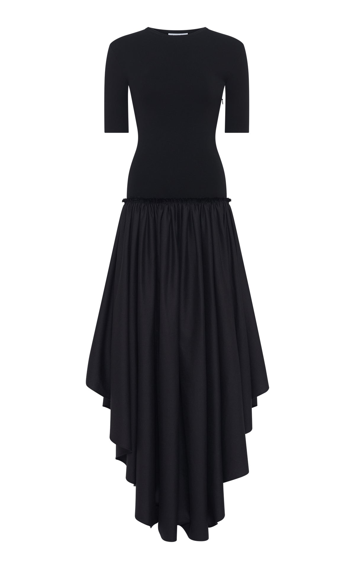 Pleated Maxi Dress in Black Virgin Wool Silk with Linen